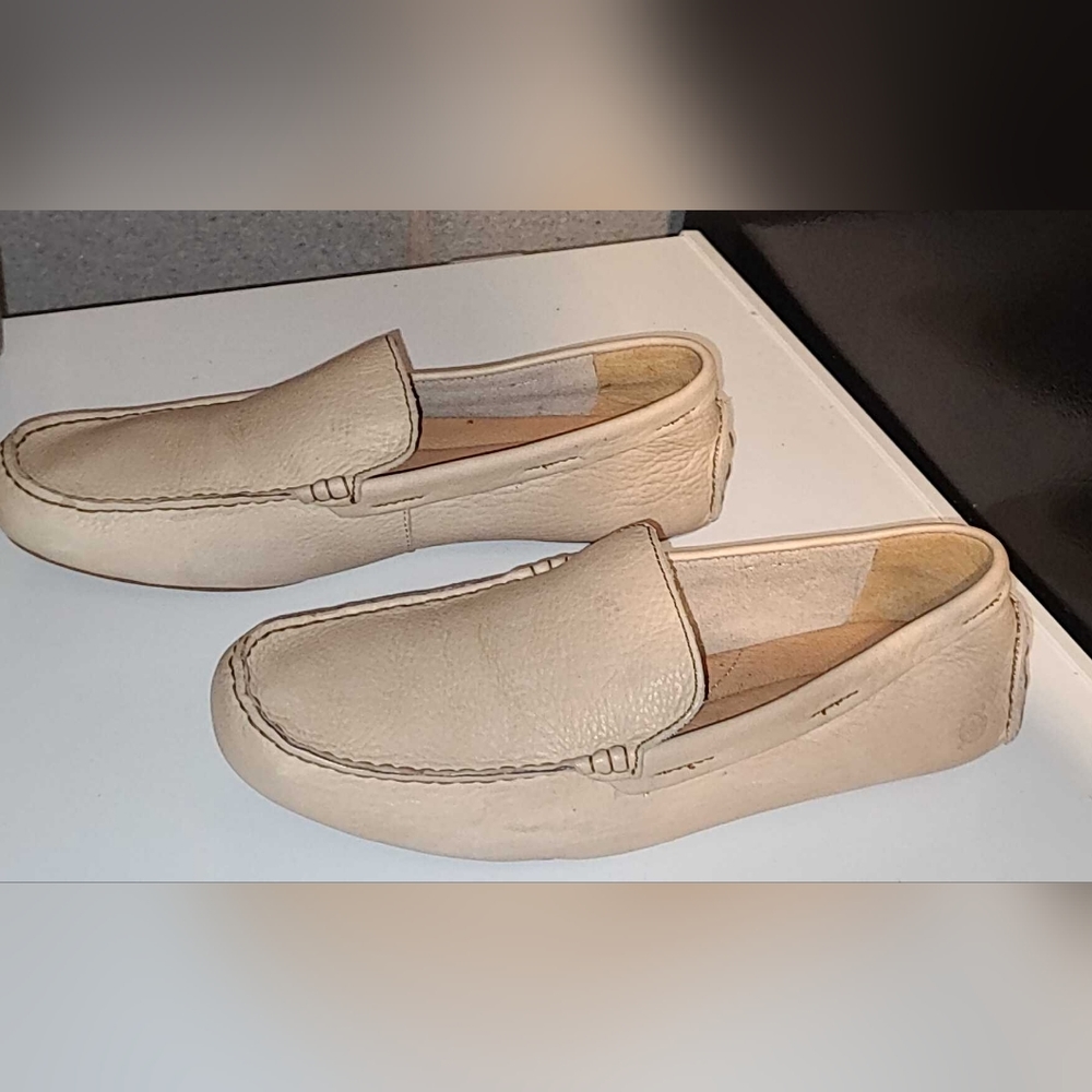 Born Cream Slip-On Leather Driving Loafers